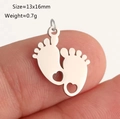 Polished stainless steel baby footprints pendant charms with heart-shaped cutout detail - Silver Footprint (DY262-1)