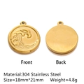 Golden 304 stainless steel ocean wave relief pendant, front and back view, 18mm charm - Wave Disc - Gold (DY1064-2)