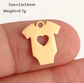 Golden baby clothes charm with heart cutout in mirror-polished stainless steel - Gold Onesie (DY1304-2)