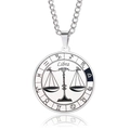 Silver stainless steel Libra zodiac spinning pendant necklace with O-chain for men and women - Libra