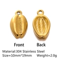 Polished golden stainless steel shell pendant charm showing front and back view - Conch Shape - Gold (DY476-2)