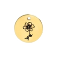 Gouden roestvrijstalen ronde hanger met geboortebloem en minimalistisch zwart patroon - Oktober (Cosmos)