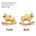 Pendentif cheval à bascule doré en acier inoxydable, vue avant et arrière, 20x19mm - Style Cheval à Bascule (DY1154-2)
