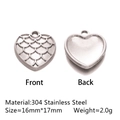Silver 304 stainless steel heart pendant with fish scale texture for DIY jewelry - Fish Scale Heart - Silver (DY1086-1)