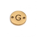 Gold plated stainless steel round charm with hollow letter G and dual hole connectors - Letter G (DX018-G)