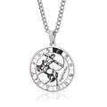 Silver stainless steel Sagittarius zodiac necklace with rotatable coin pendant and Cuban chain - Sagittarius