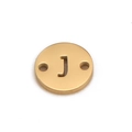Golden stainless steel round charm with letter J cutout and dual connection holes - Letter J (DX018-J)