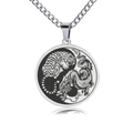 Detailed macro view of the dragon and tiger Yin Yang stainless steel pendant necklace - Dragon & Tiger Tai Chi - Silver