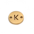 8mm gold plated stainless steel circular charm with cutout letter K and dual holes - Letter K (DX018-K)