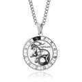 Silver stainless steel Capricorn zodiac necklace with circular pendant and goat totem - Capricorn
