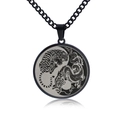 Yin-Yang-Halskette aus Titanstahl mit Drachen- und Tigermotiven an schwarzer Kette - Drache & Tiger Tai Chi - Schwarz