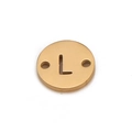 Golden stainless steel letter L circular cutout pendant with double-hole connector - Letter L (DX018-L)