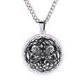 Silver Viking pendant necklace with Valknut and wolves on a chunky stainless steel chain - Pirate Wolf Totem / Standard / Silver