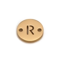 Golden stainless steel round pendant with letter R cutout and dual connection holes - Letter R (DX018-R)