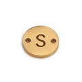 Golden round connector charm with hollow letter S and two holes for DIY bracelets - Letter S (DX018-S)