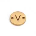 8mm golden stainless steel round DIY charm with V-letter and double-hole connectors - Letter V (DX018-V)
