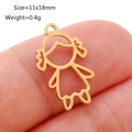 Goldener Mädchen-Anhänger aus Edelstahl für DIY-Halsketten, 11x18mm kleiner Charm - Mädchen mit Pigtails Silhouette (DY1101-2)