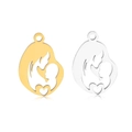 Polished 18k gold and silver stainless steel mother child heart pendants on white surface - Without Jump Ring / Gold