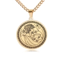 Gold Dionysus pendant necklace with Greek meander border on a polished stainless steel chain - Demeter / Gold