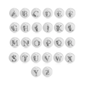 Polished 15mm stainless steel round letter pendants with floral alphabet engraving - Style A / Steel