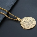 Goldenes Henochisches Salomon-Siegel Amulett Halskette mit Symbolen auf dunklem Stein - Gold