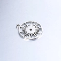 Detail of silver round sunburst pendant with hollow gear design in polished stainless steel - Silver Without Ring