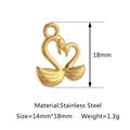 Pendentif cygne en forme de cœur doré en acier inoxydable, taille 14mm par 18mm - Style Cygnes Jumeaux (DY1162-2)