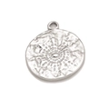 Silver round sun pattern stainless steel pendant with textured metallic finish - Silver