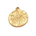 Golden sunburst pendant with hammered texture and polished finish for DIY jewelry making - Gold