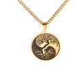 Polished gold stainless steel necklace with Tree of Life and Yin Yang pendant detail - Tai Chi Tree of Life - Gold