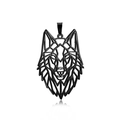 Matte black geometric hollow wolf head pendant in stainless steel with a modern aesthetic - Black