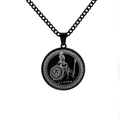 Black stainless steel necklace featuring Greek Goddess Athena pendant with Medusa shield - Black