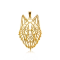 Polished gold geometric wolf head pendant made of durable stainless steel on white back - Gold
