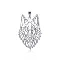 Polished silver geometric wolf head pendant with minimalist hollow cut-out design - Steel