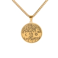Golden stainless steel necklace featuring a circular Tree of Life pendant with sun and moon - Tree of Life / Standard / Gold