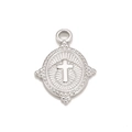 Oval silver stainless steel religious pendant with embossed cross and ray pattern - Silver