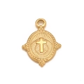 Polished gold plated oval cross pendant with radiant rays and decorative bead edges - Gold