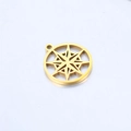 Golden stainless steel round pendant with hollow compass rose design for DIY jewelry - Gold