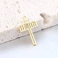 Polished gold hollow cross pendant with Hebrew lettering on a natural stone surface - Hebrew Hollow Style (Gold) / Gold