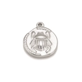 Silver stainless steel beetle relief charm with vintage embossed insect design - Silver