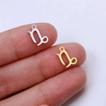 Macro view of gold and silver Capricorn zodiac charms held on fingers for size - Capricorn