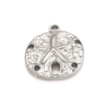 Silver sand dollar pendant charm in stainless steel with a textured ocean design - Silver