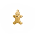 Polished gold stainless steel gingerbread man charm pendant with decorative cutouts - Gold