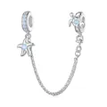 S925 sterling silver ocean safety chain with blue starfish and turtle charms for bracelets - Sea Blue (Silicone Safety Chain)
