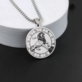 Collier pour hommes avec pendentif médaillon rond signe Lion en acier inoxydable argenté - Acier Lion