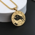 Collier pendentif Taureau en or poli avec chaîne en maille foxtail pour hommes - Or Taureau