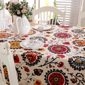 Nappe ethnique bohème en toile de coton épaisse avec motif tournesol pour table - 140x200cm / Tournesol Blanc Cassé
