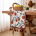 Tropical style woven table runner with red tomato patterns and elegant fringe tassels - 35x140cm / Persimmon Good Luck + Red Tassel