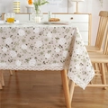 Pastoral table cloth with green leaf floral pattern and white lace edge in beige - 60x60cm / White Dandelion With Lace
