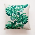 Detail of tropical monstera leaf print on heavy linen textured square cushion cover - Realistic Monstera Leaf (JC-005)